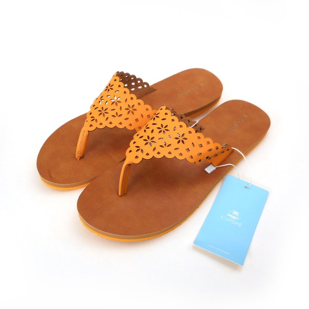 Cupshe Women's Size 10 EU 40 Thong Sandal Faux Leather Laser Cut NWT